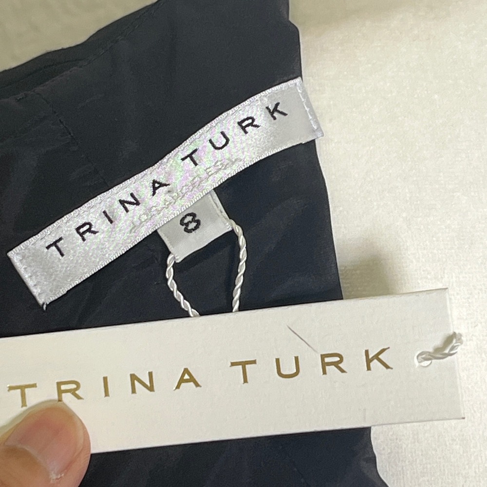 New Trina Turk Sheath Dress Women 8 Black New Short Sleeve Midi Professional LBD - Picture 6 of 16